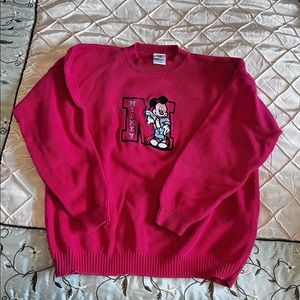 Super Cute Red Leaning Mickey Mouse Knit Sweater - L